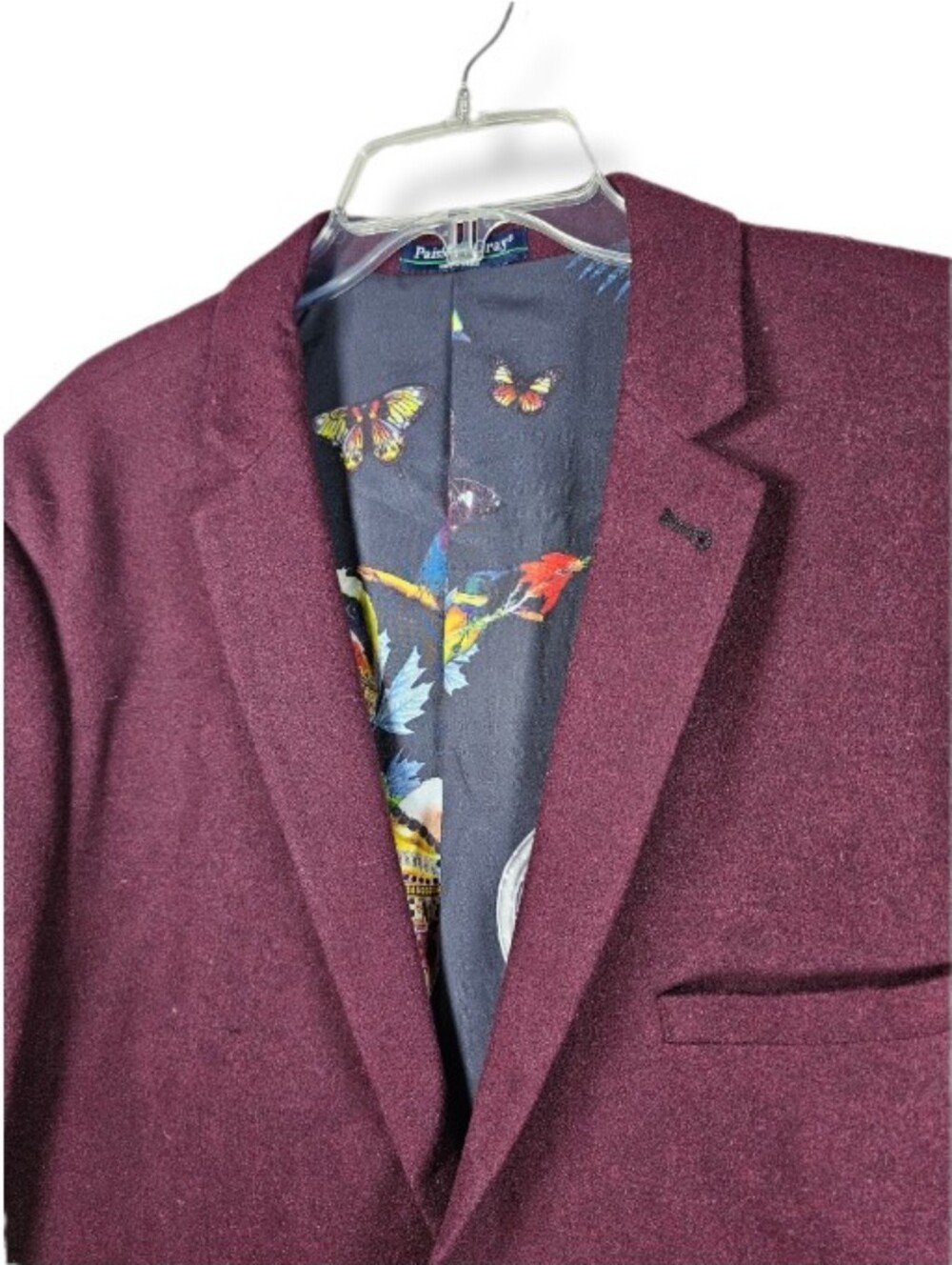 Paisley & Gray Slim Fit Blazer Jacket 48R Burgundy Wool Blend Peacock Lining